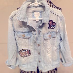 Denim jacket with sequin patches